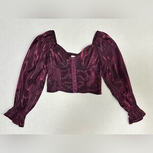 Entro M Cropped Corset Puff Sleeve Shiny Whimsigoth Witchy Milkmaid Blouse